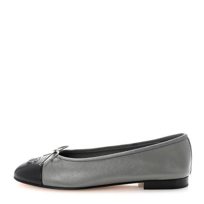 Chanel Lambskin Cap Toe CC Ballerina Flats 39.5 Grey Black 1 of 10