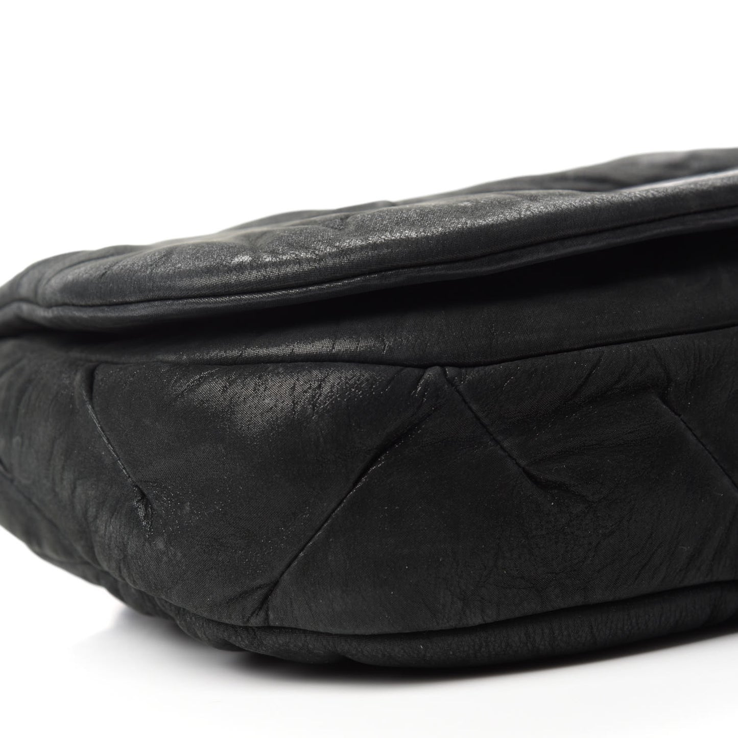 Iridescent Calfskin Glint Accordion Flap Black