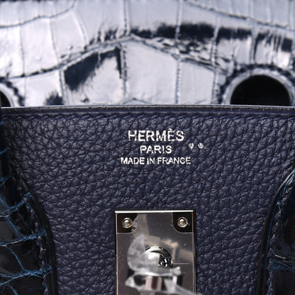 Hermes Togo Shiny Niloticus Crocodile Birkin Touch 25 Bleu Nuit Bleu Baltique 5 of 11