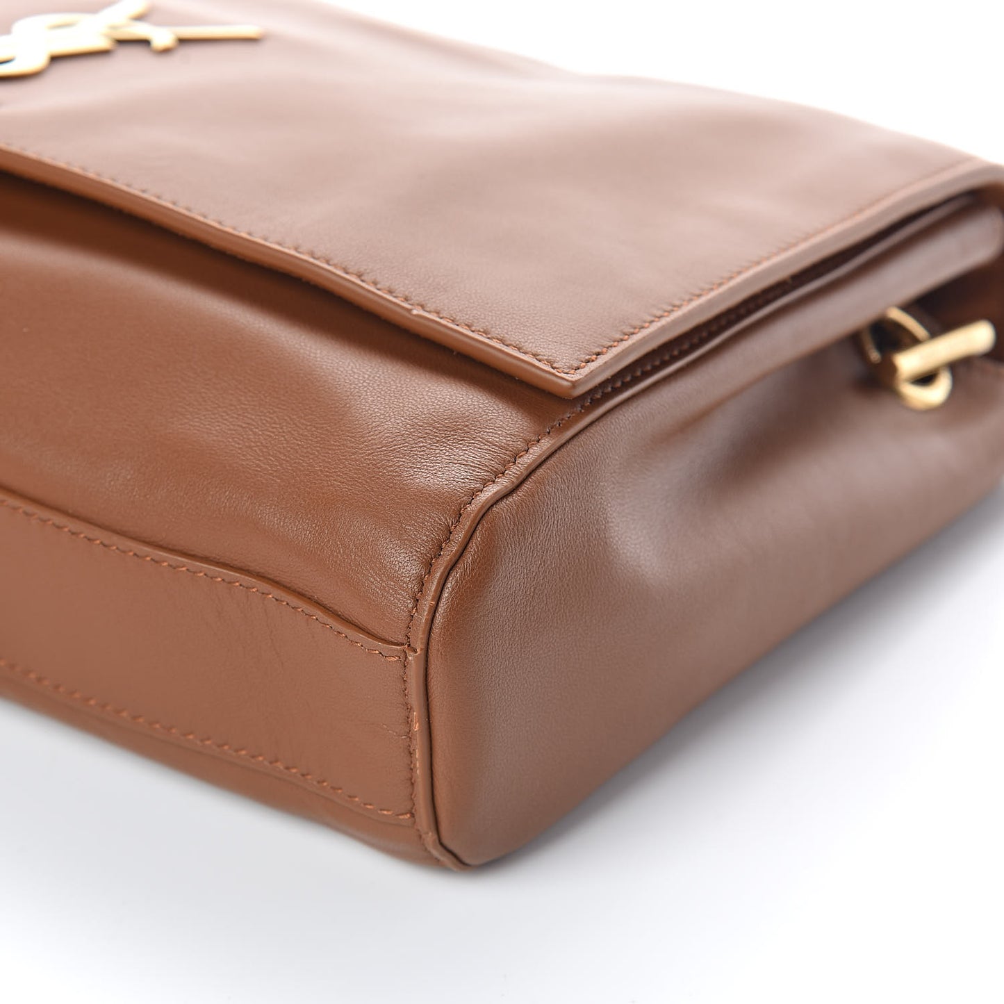 Smooth Calfskin Suede Medium Reversible Monogram Kate Satchel Light Ochre