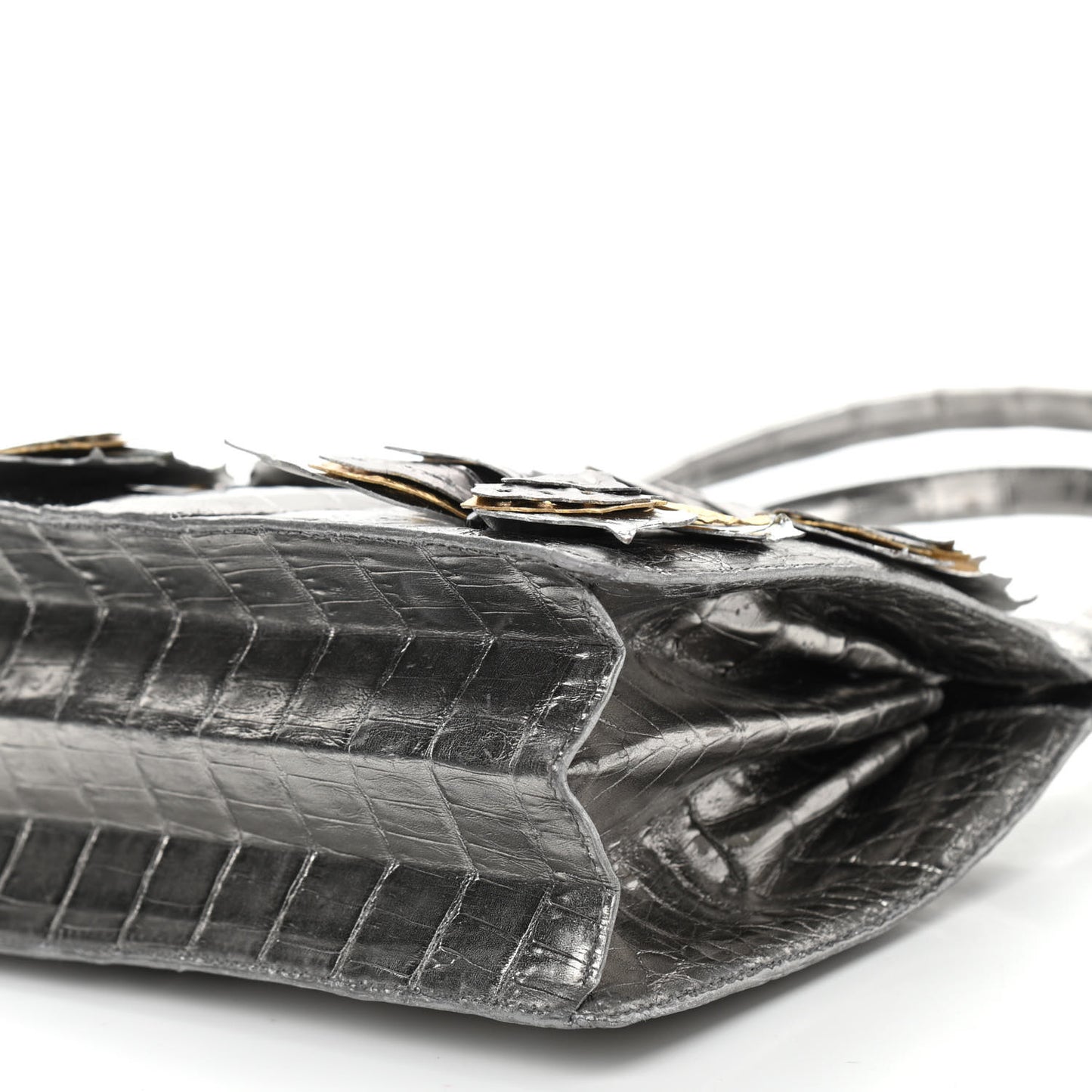 Metallic Crocodile Butterfly Bag Anthracite