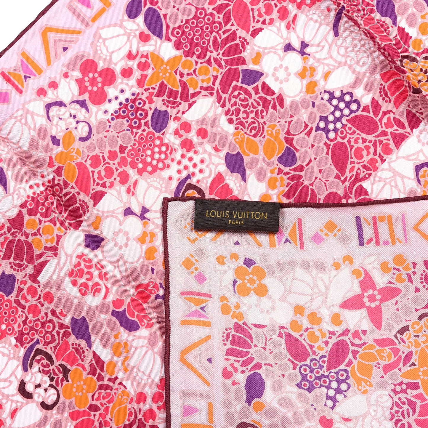 Silk Floral Print Square Scarf Pink