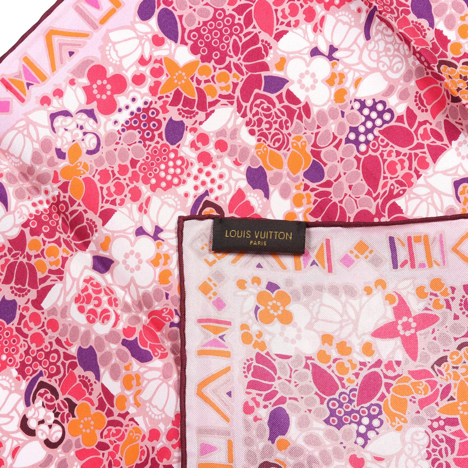 Louis Vuitton Silk Floral Print Square Scarf Pink 3 of 3