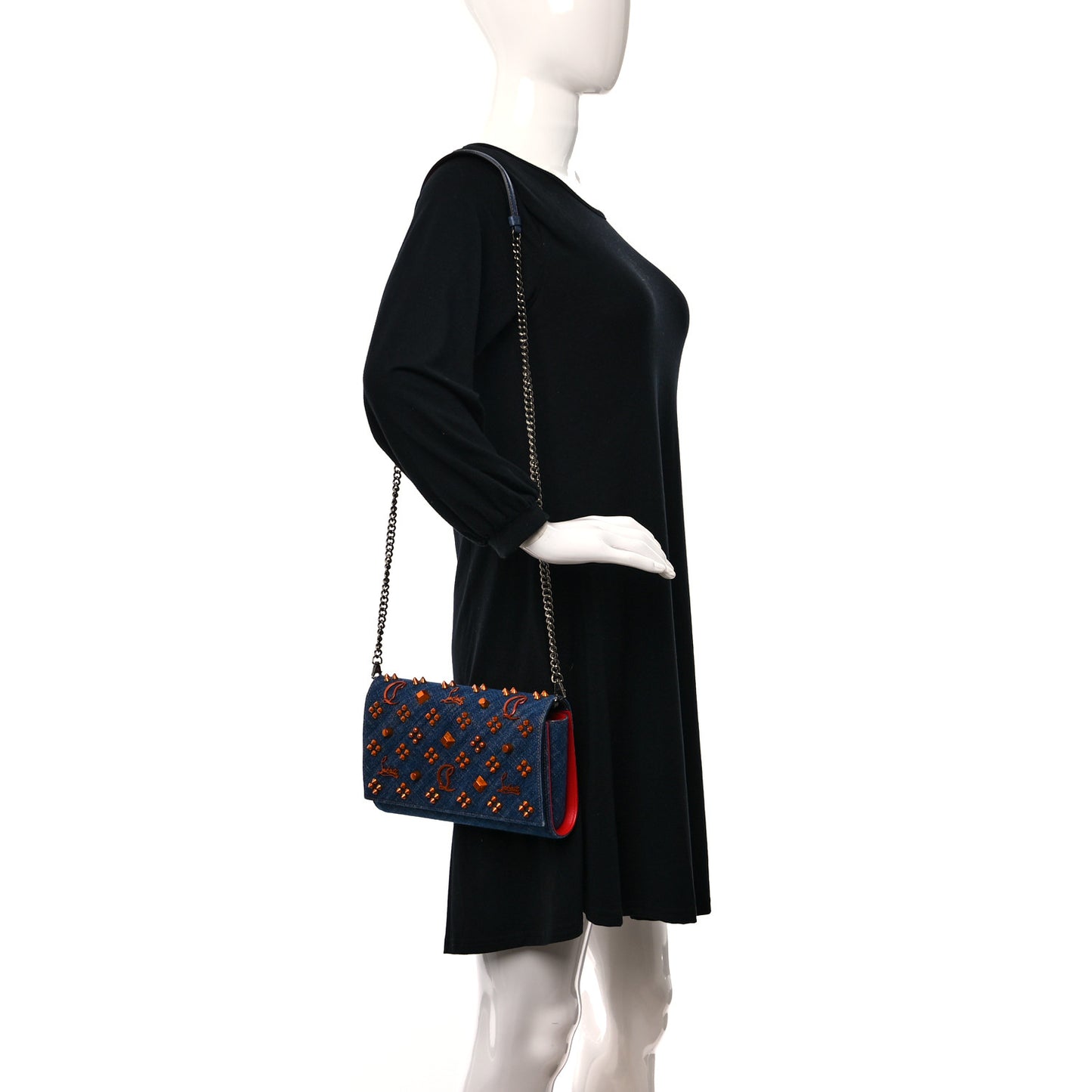 Denim Calfskin Patent Spikes Loubinthesky Paloma Clutch Blue