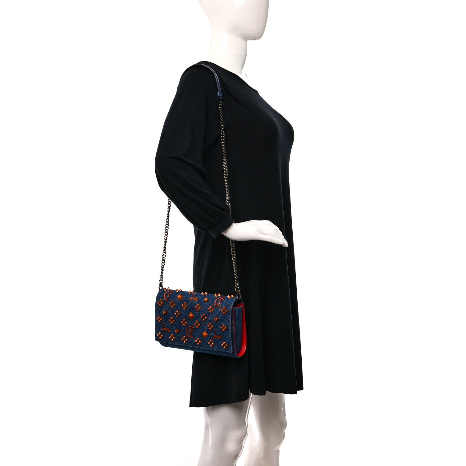 Christian Louboutin Denim Calfskin Patent Spikes Loubinthesky Paloma Clutch Blue 2 of 9