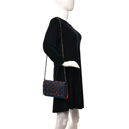 Christian Louboutin Denim Calfskin Patent Spikes Loubinthesky Paloma Clutch Blue 2 of 9