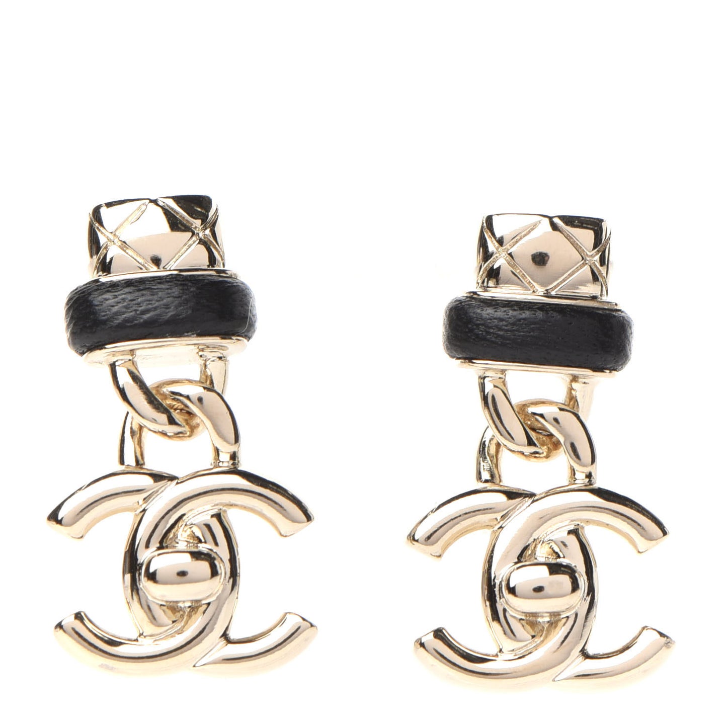 Lambskin CC Turnlock Drop Earrings Gold Black