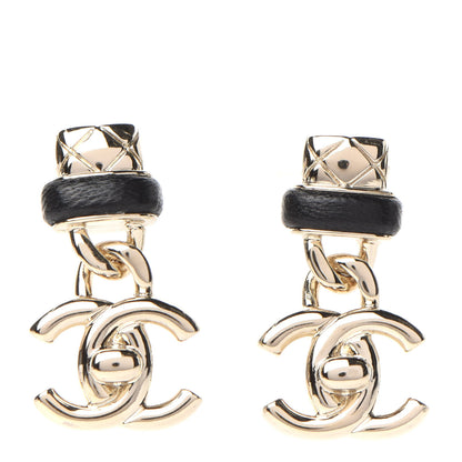 Chanel Lambskin CC Turnlock Drop Earrings Gold Black 1 of 5