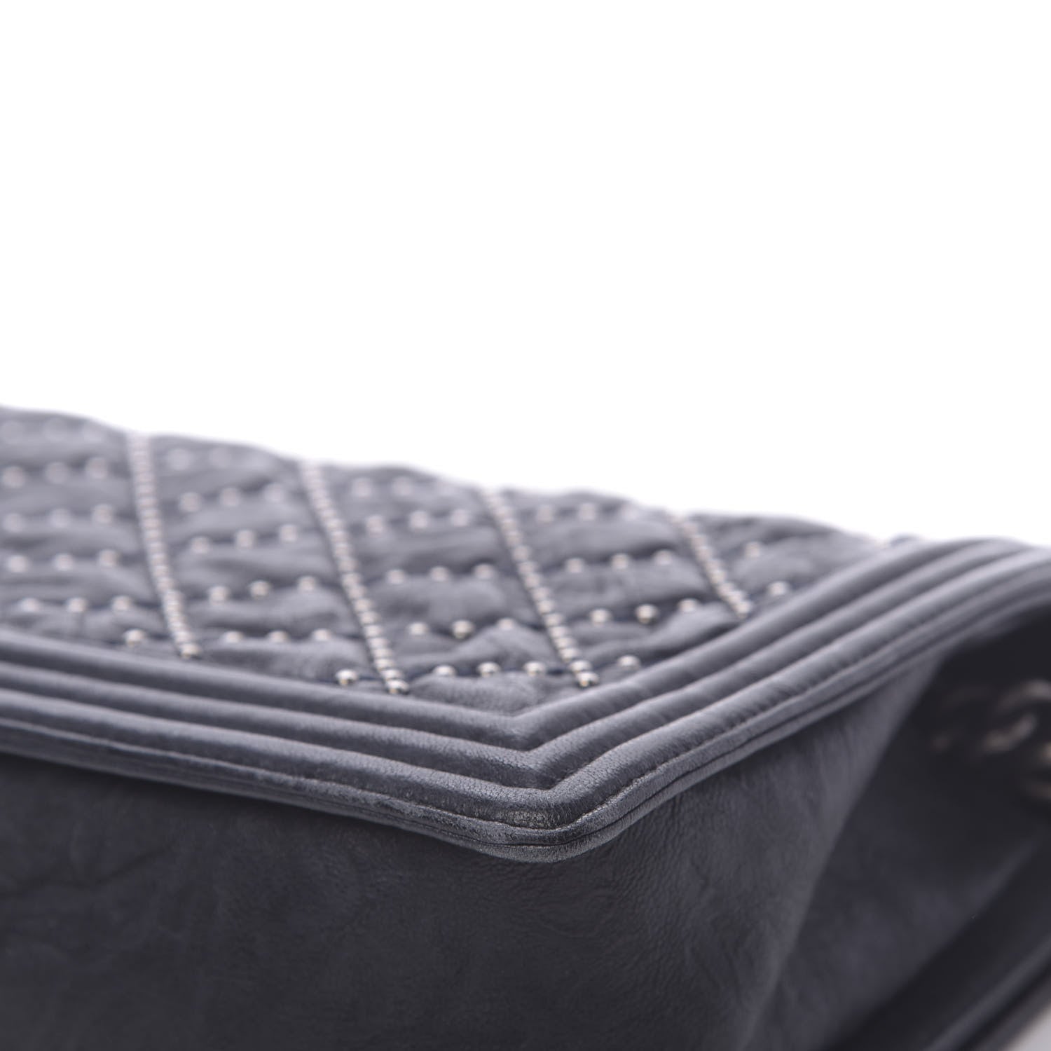 Chanel Crumpled Lambskin New Medium Studded Boy Flap Navy 11 of 17