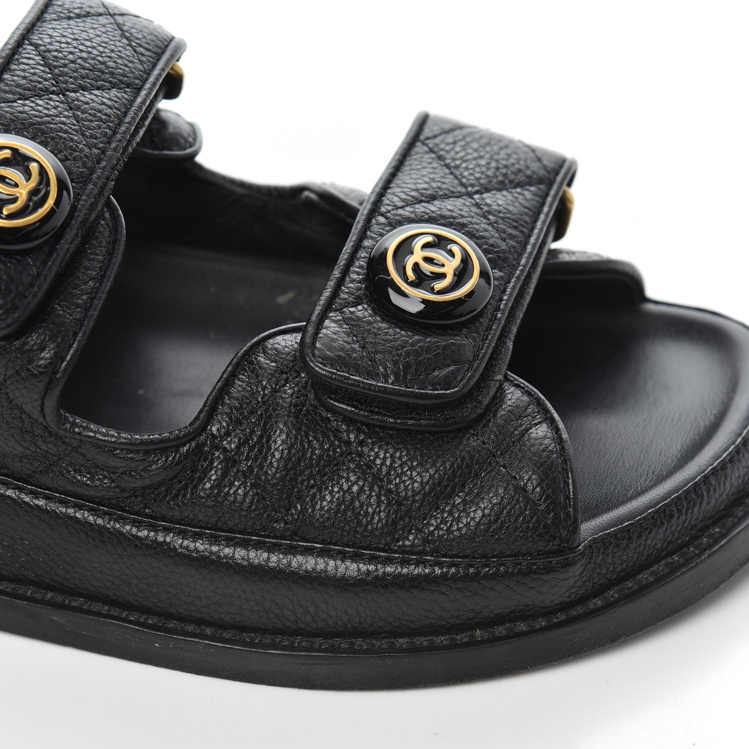 Chanel Grained Calfskin Velcro Dad Sandals 38 Black 17 of 23
