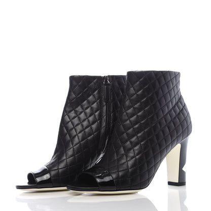 Chanel Lambskin Quilted Patent Short Boots 37 Black 2 of 7