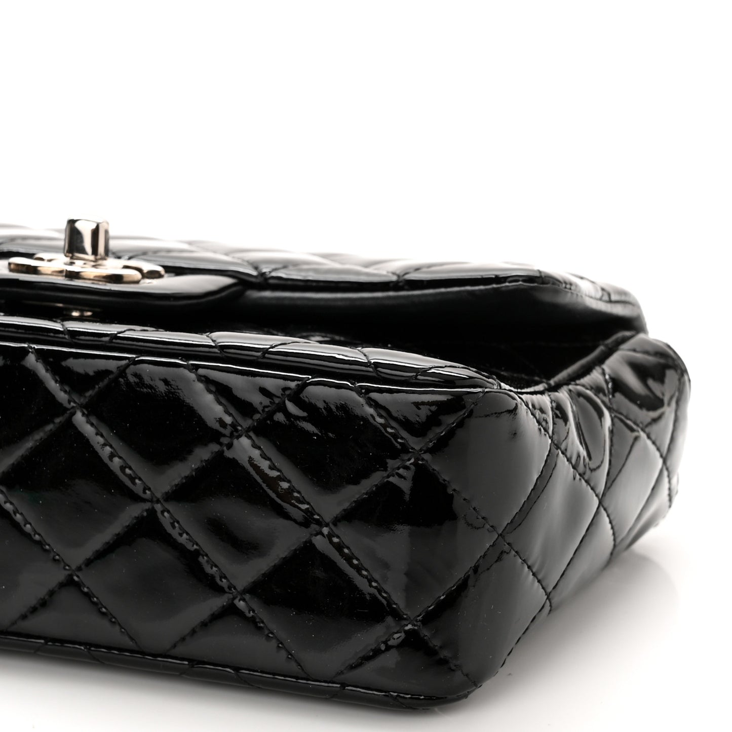 Patent Calfskin Quilted Mini Rectangular Flap Black