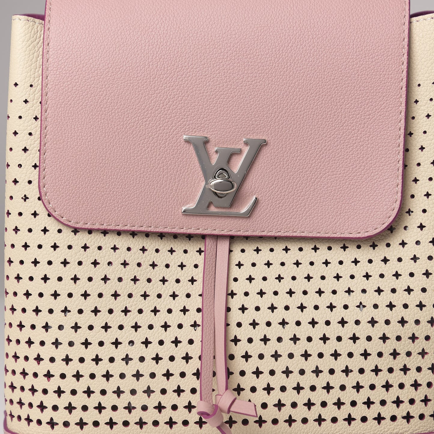 Perforated Calfskin Lockme Backpack Rose Poudre Creme