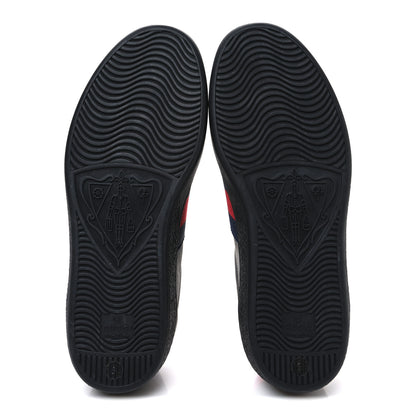 Gucci Miro Soft Calfskin Laminated Ayers Web Bee Embroidered Mens Ace Sneakers 6 Black Red Flame Night 7 of 12