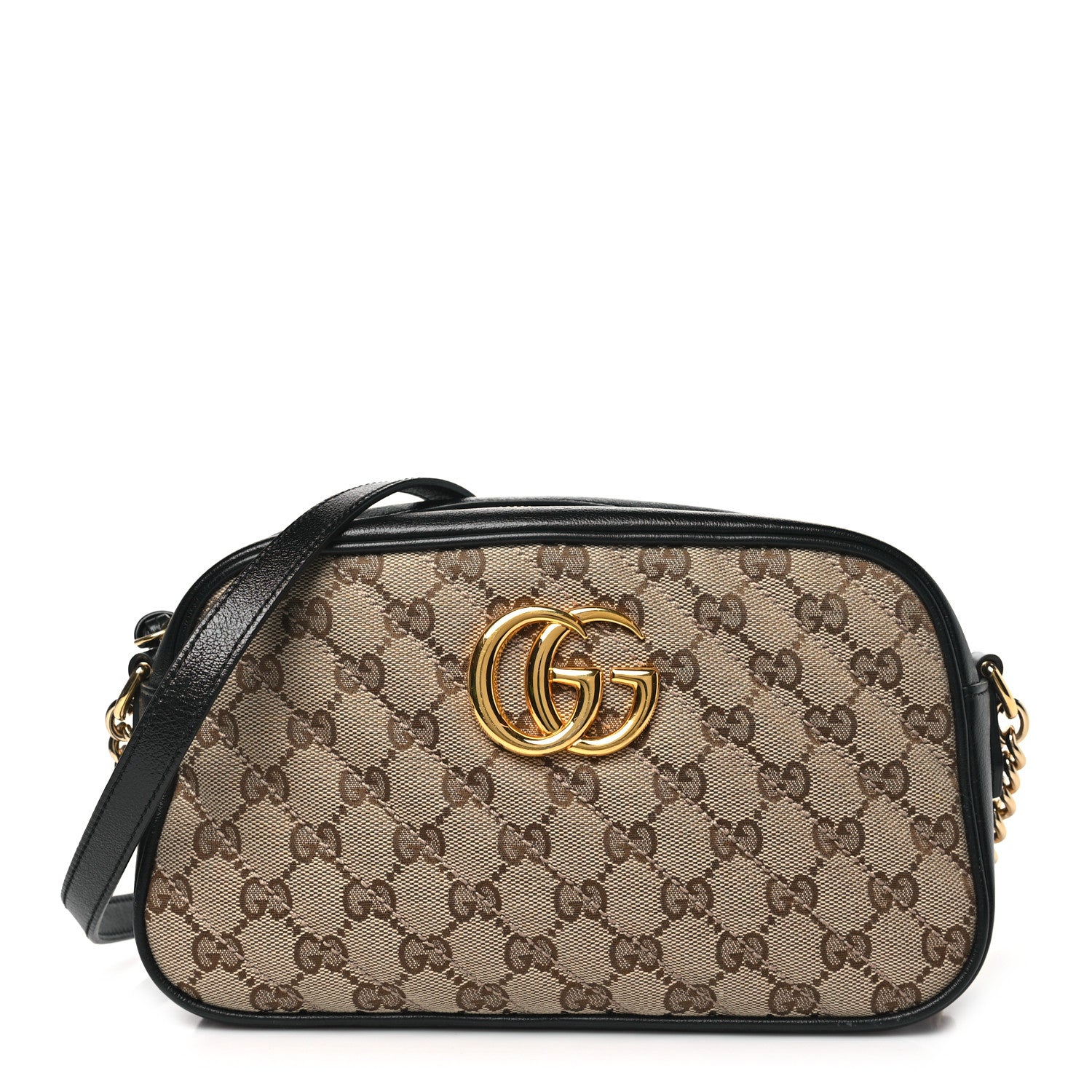 Gucci Monogram Matelasse Diagonal Small GG Marmont Chain Shoulder Bag Beige Black 1 of 10