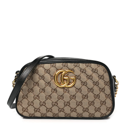 Gucci Monogram Matelasse Diagonal Small GG Marmont Chain Shoulder Bag Beige Black 1 of 10