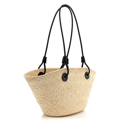Loewe Calfskin Raffia Paulas Ibiza Small Anagram Basket Tote Bag Natural Black 3 of 11