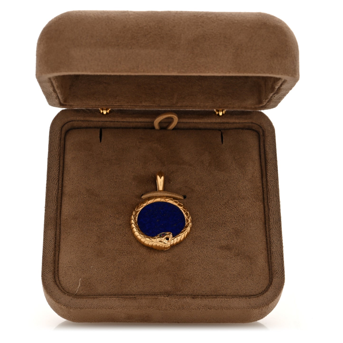 18K Yellow Gold Lapis Lazuli Ruby Cairo Ouroboros Amulet Pendant