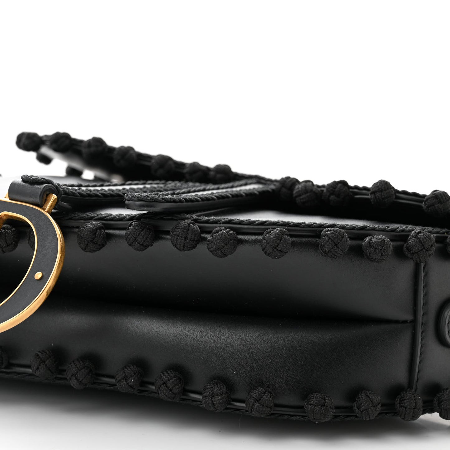Calfskin Pom Pom Saddle Bag Black