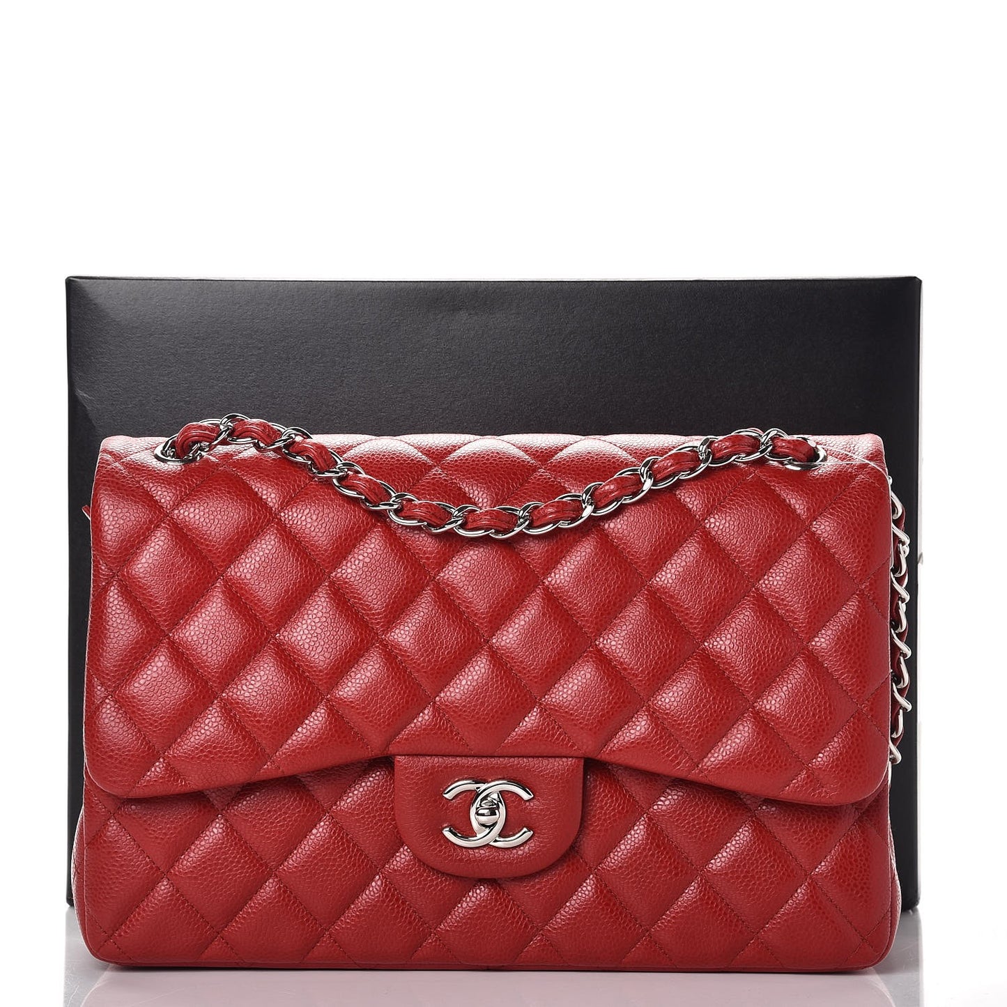 Caviar Quilted Jumbo Double Flap Dark Red