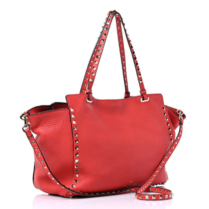 Valentino Garavani Pebbled Calfskin Medium Rockstud Tote Deep Coral 3 of 15