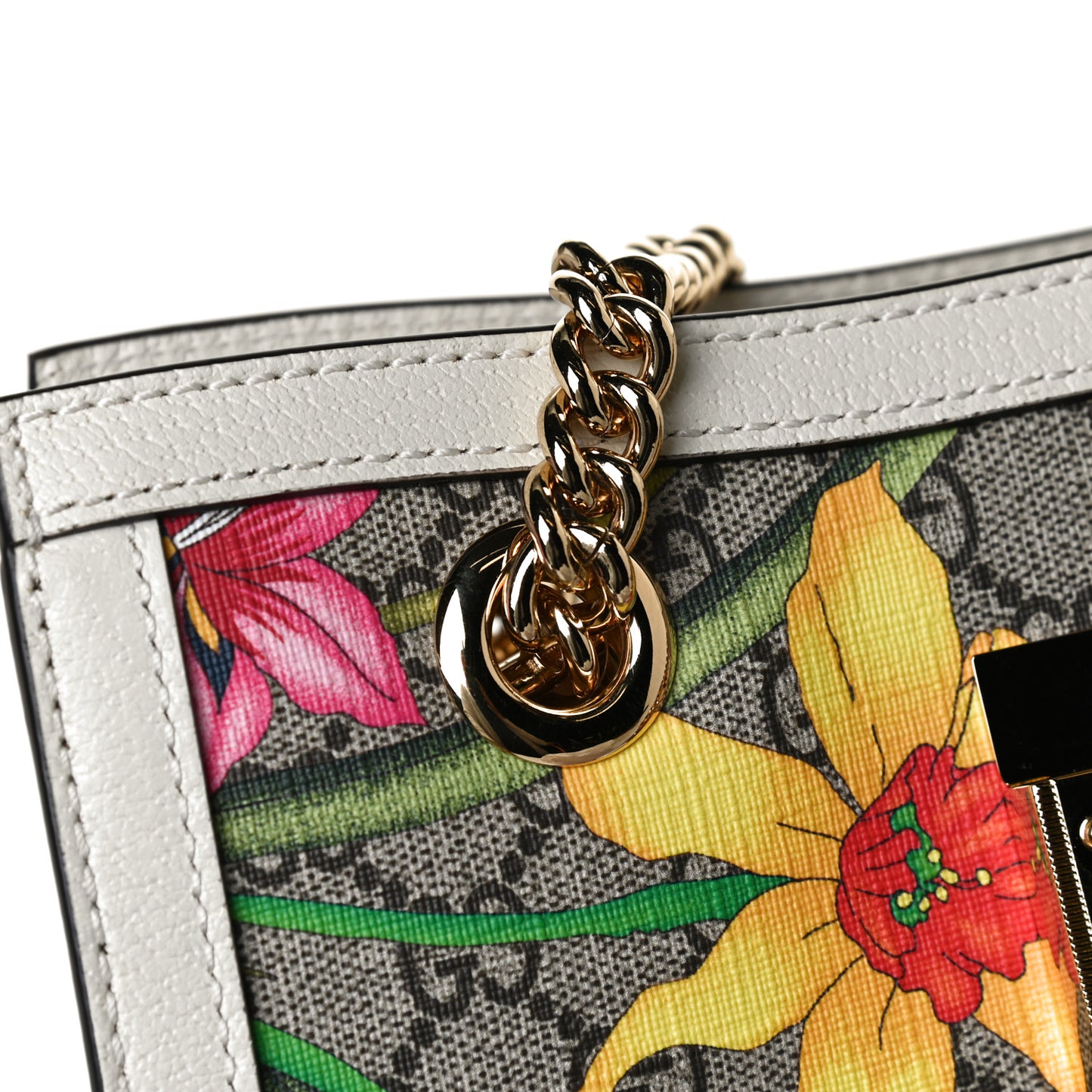 GG Supreme Monogram Flora Textured Calfskin Small Padlock Tote Beige Ebony Multicolor Mystic White