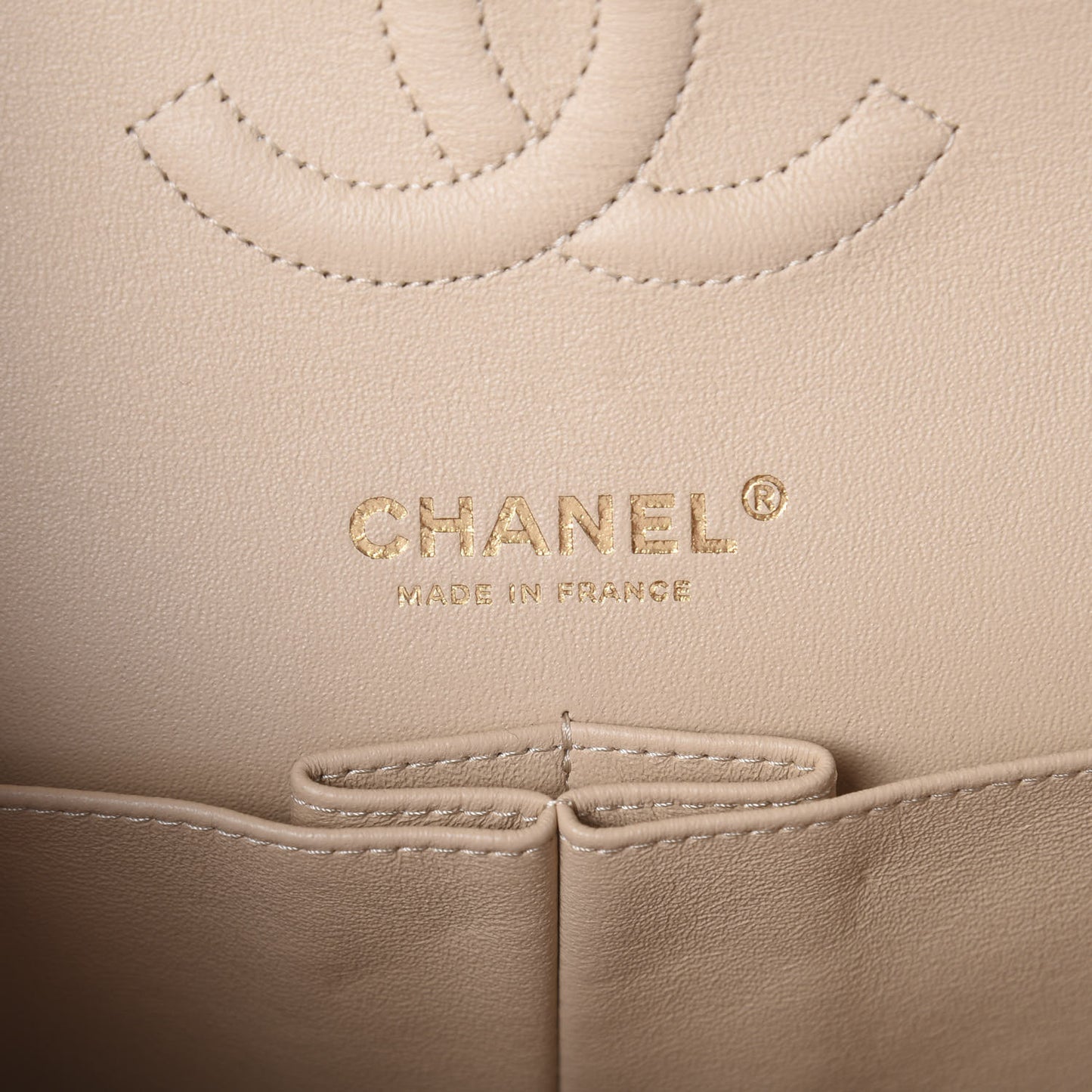 Caviar Quilted Medium Double Flap Beige Clair