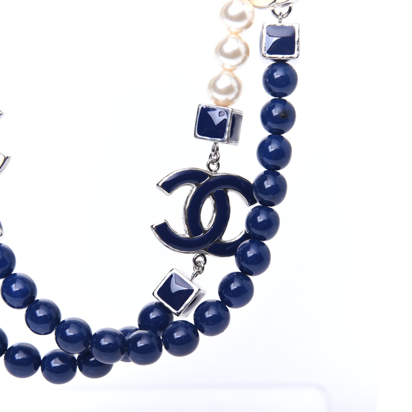 Pearl CC Long Necklace Pearly White Blue