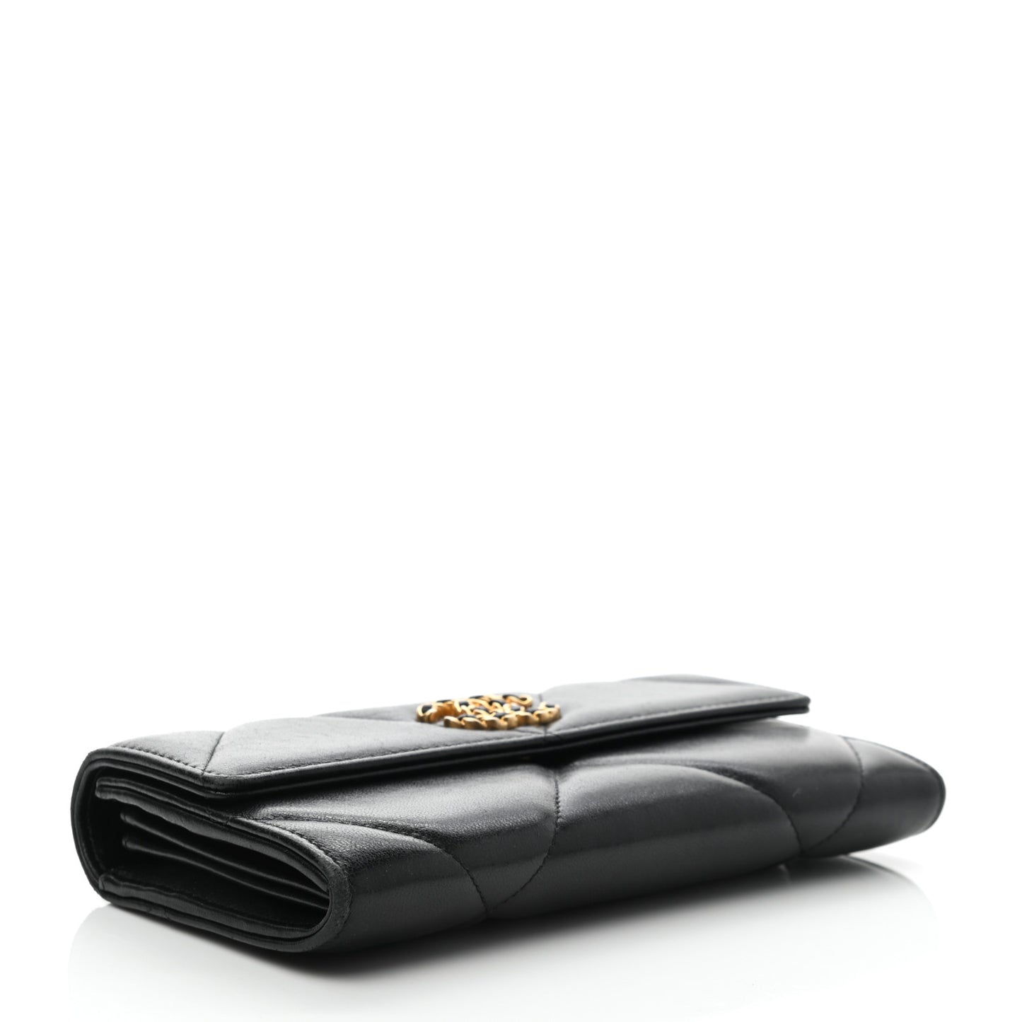 Lambskin Quilted Chanel 19 Flap Wallet Black