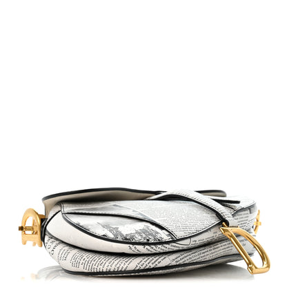 Christian Dior Calfskin Newspaper Printed Saddle Bag With Strap Black White 4 of 12