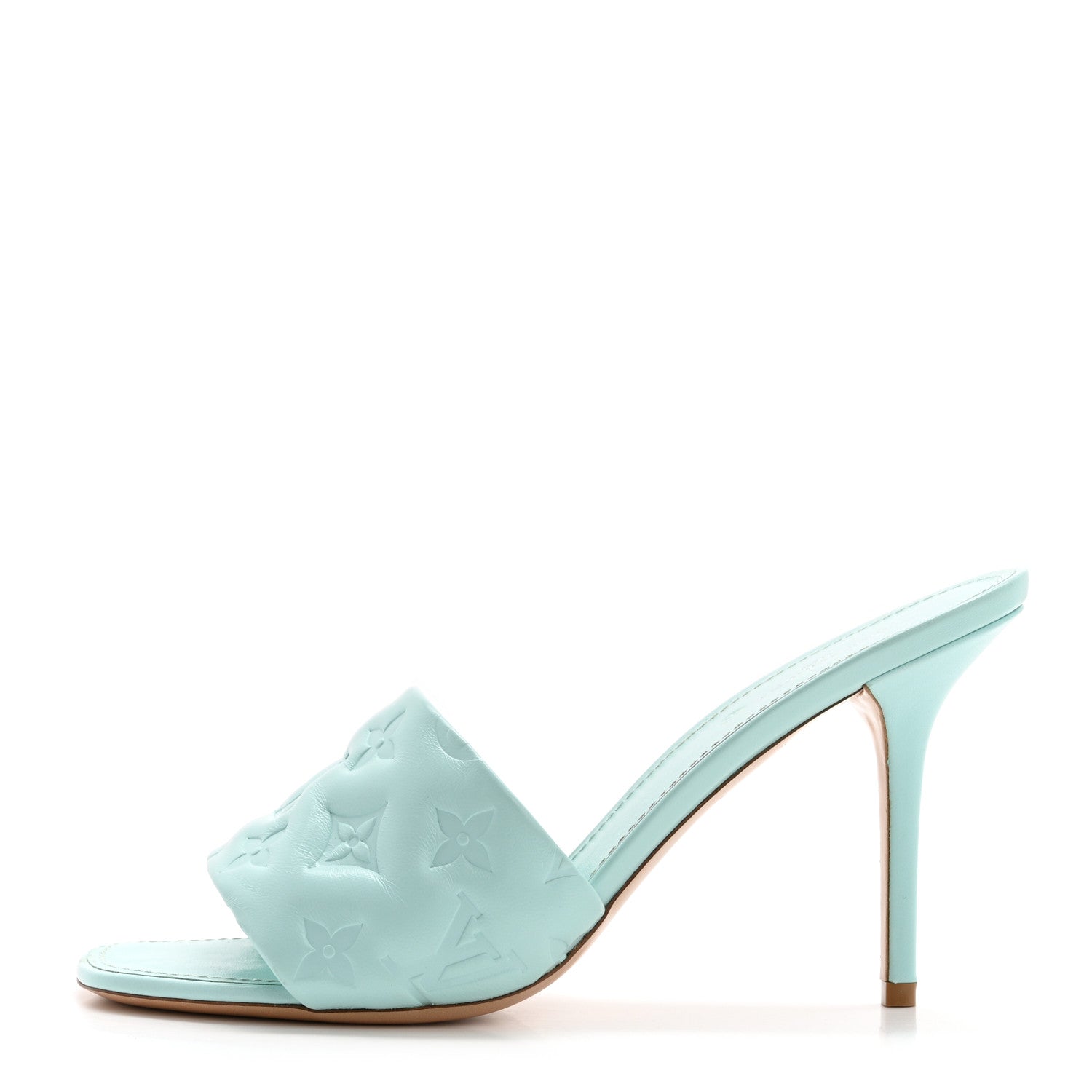 Louis Vuitton Lambskin Embossed Monogram Revival High Heel Mules 40 Light Blue 1 of 12