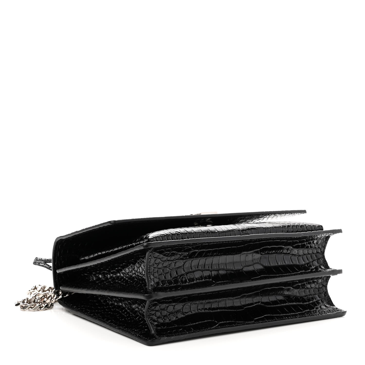 Saint Laurent Calfskin Crocodile Embossed Medium Monogram Sunset Black 4 of 10