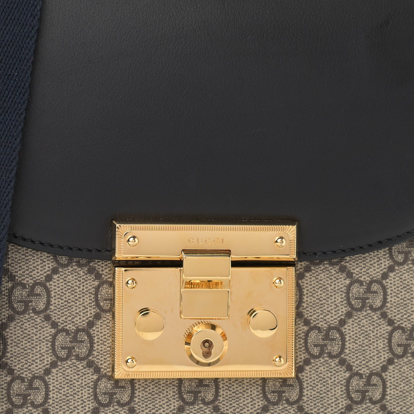 GG Supreme Monogram Web Medium Padlock Messenger Shoulder Bag Black