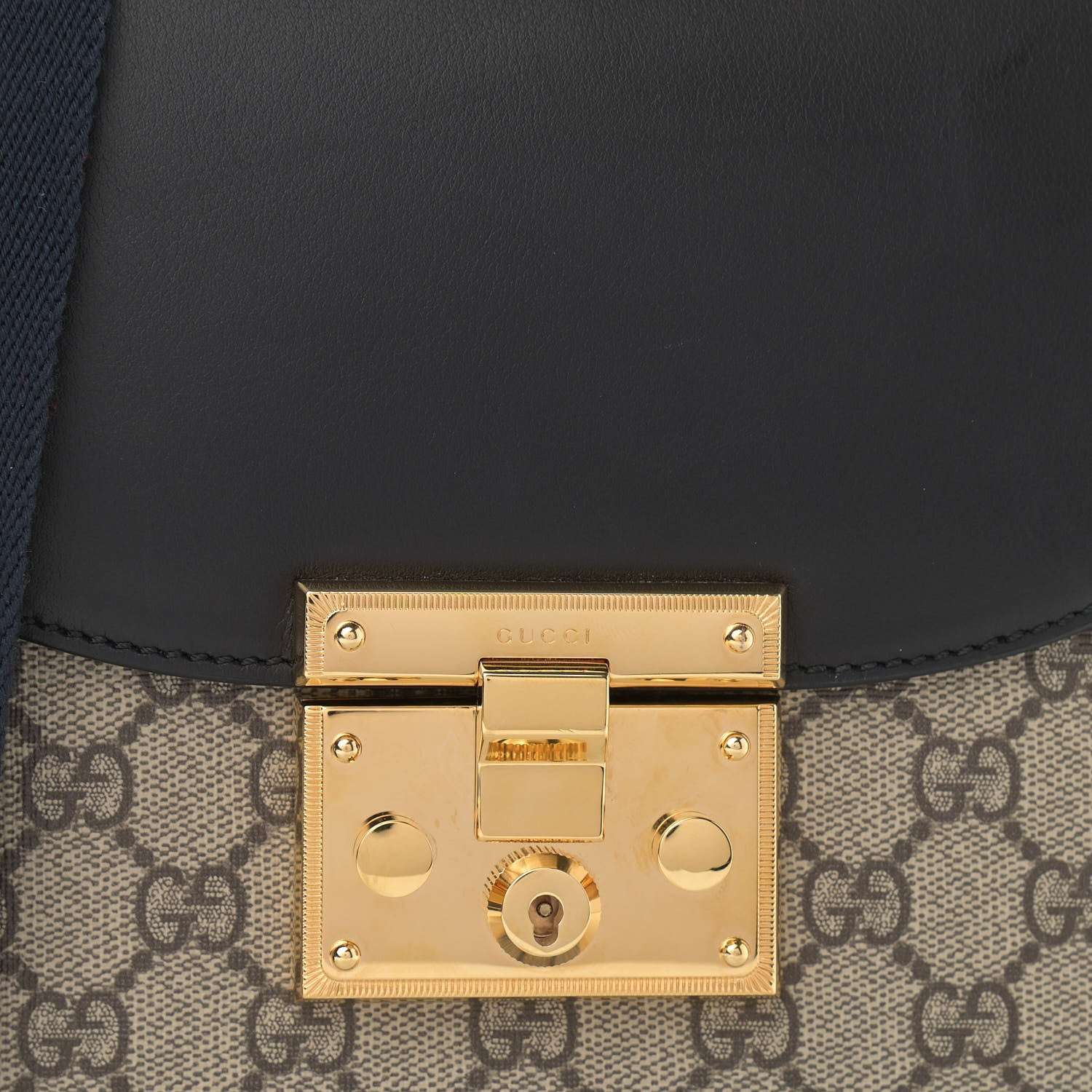 Gucci GG Supreme Monogram Web Medium Padlock Messenger Shoulder Bag Black 7 of 12