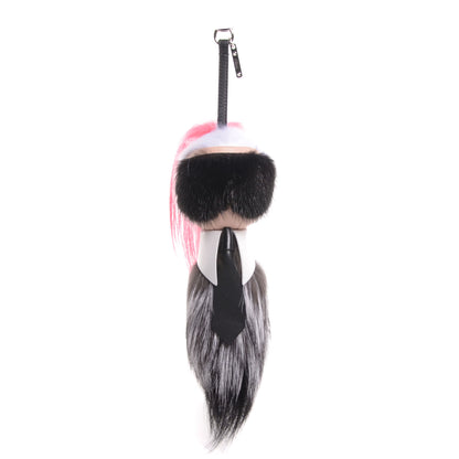 Fendi Fox Mink Goat Fur Nappa Karlito Bag Charm Black White Rosa 1 of 4