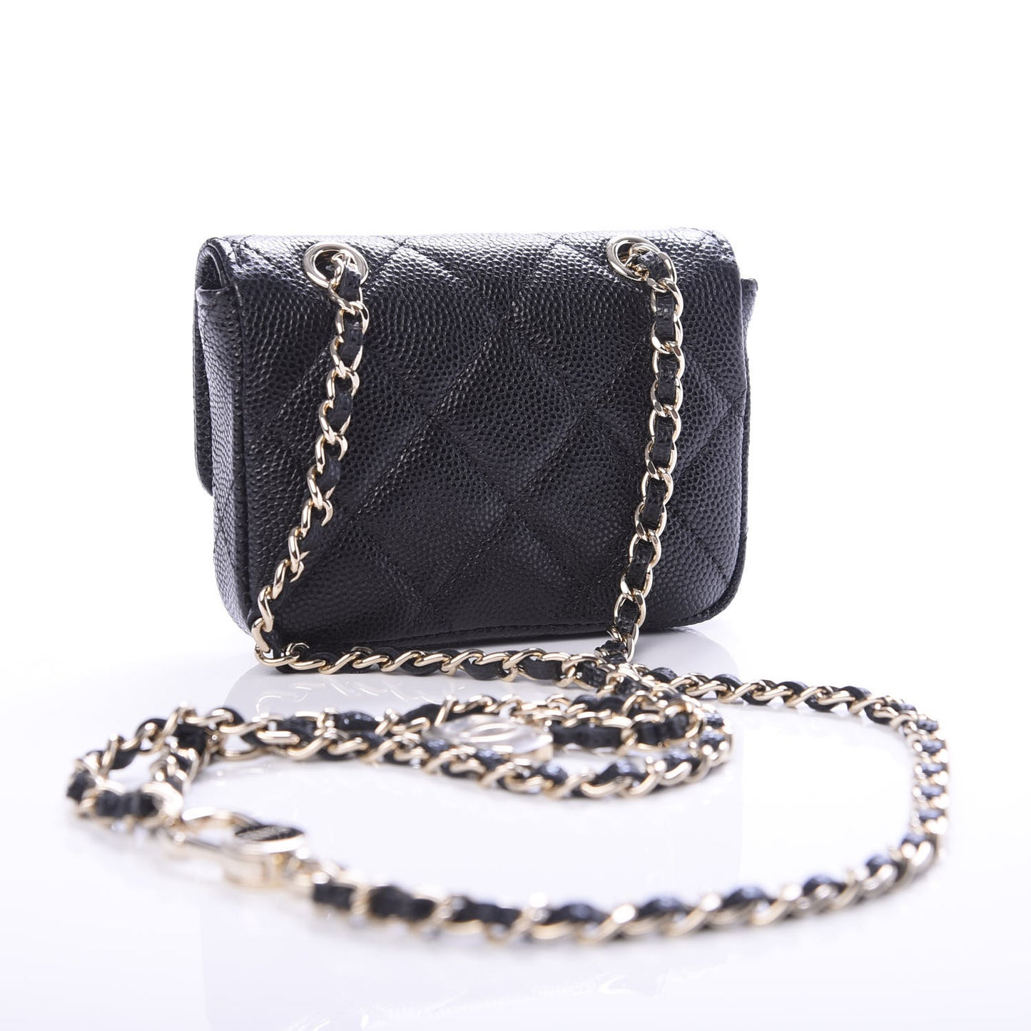 Caviar Quilted Mini Chain Belt Bag Black