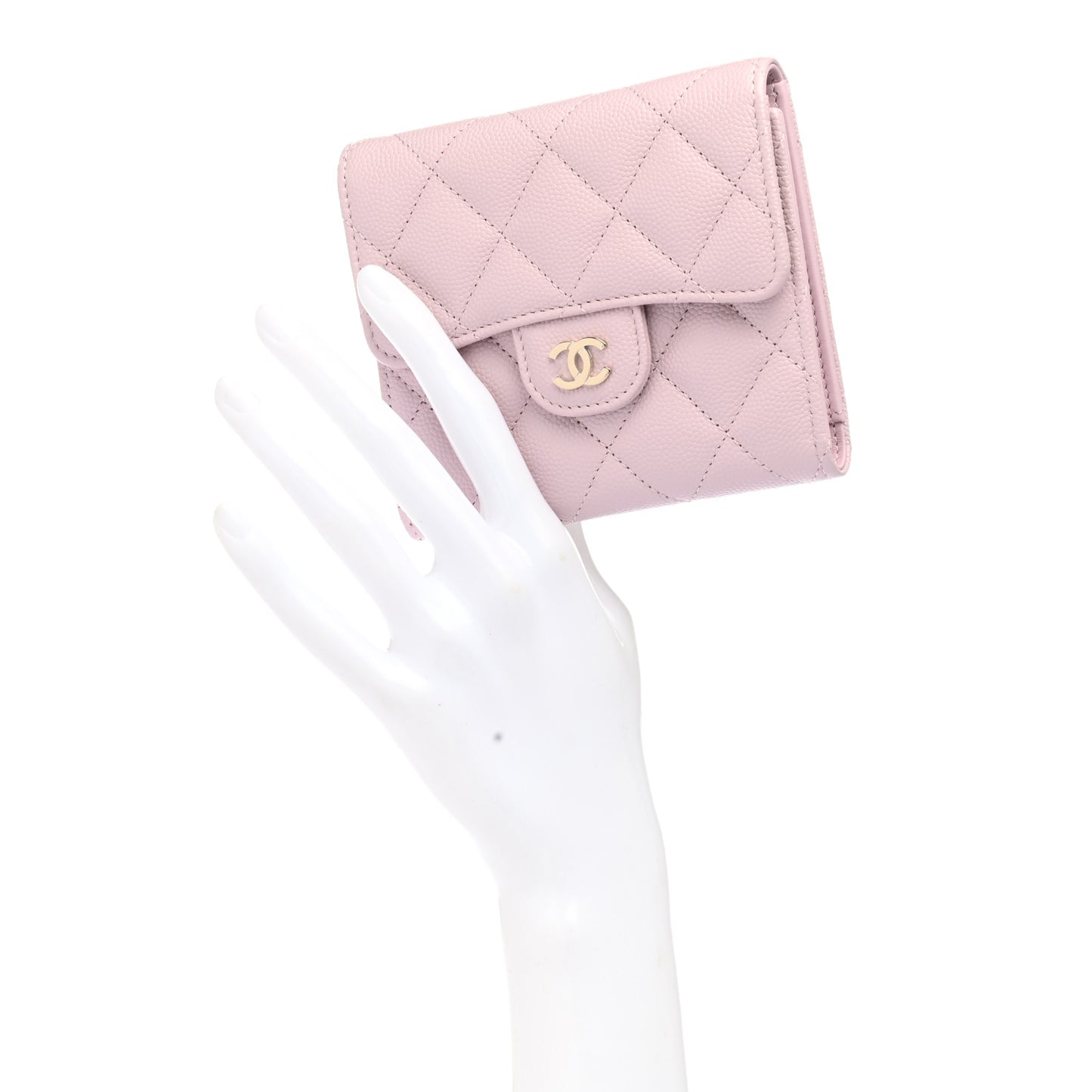 Caviar Quilted Compact Flap Wallet Light Pink