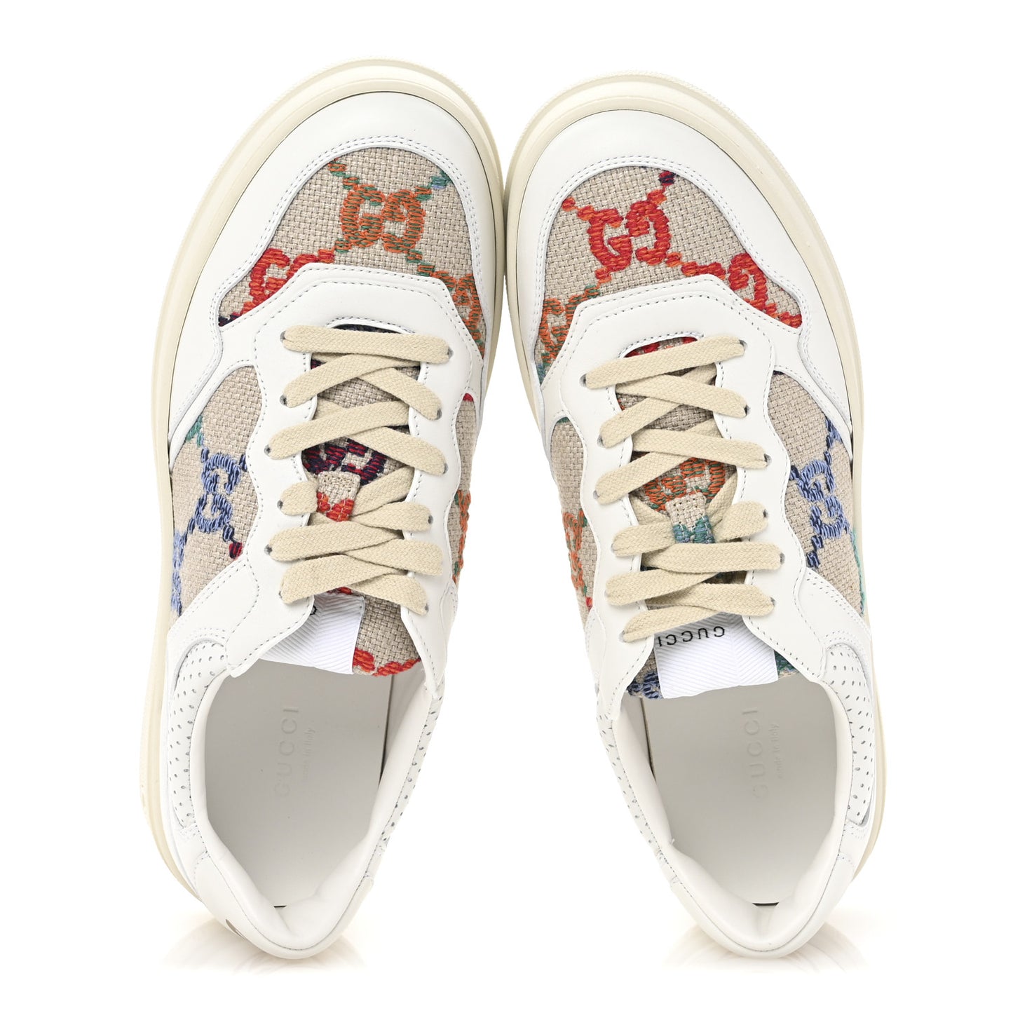 Dali Soft Calfskin GG Tennis Embossed Perforated Womens Platform 55mm Sneakers 40 White Multicolor