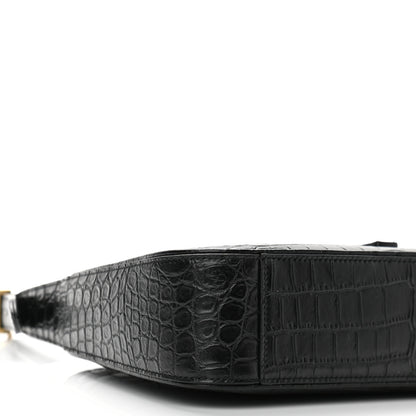 Saint Laurent Calfskin Crocodile Embossed Le 5 A 7 Hobo Black 9 of 11