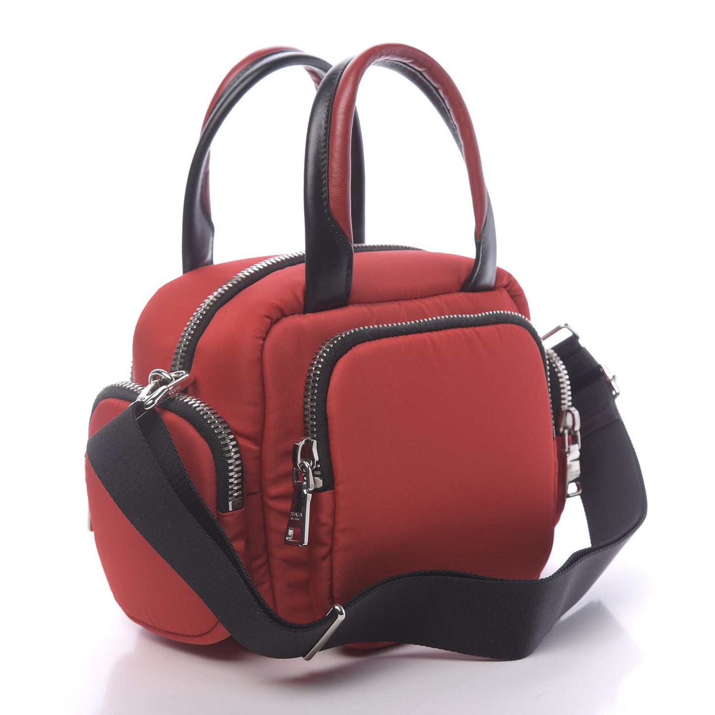 Tessuto Nylon Pocket Top Handle Cargo Bag Rosso Black