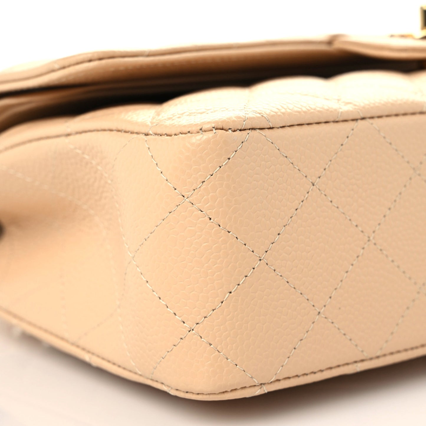 Caviar Quilted Medium Double Flap Beige