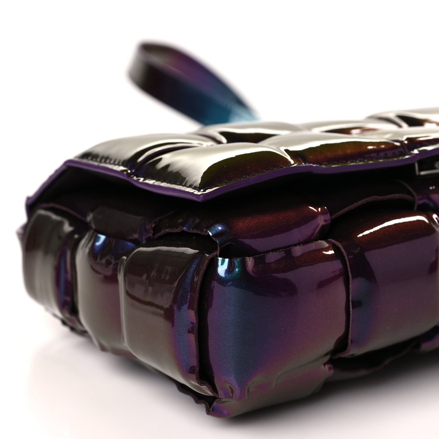 Glossy Nail Polish Nappa Maxi Intreccio Padded Cassette Crossbody Bag Holographic