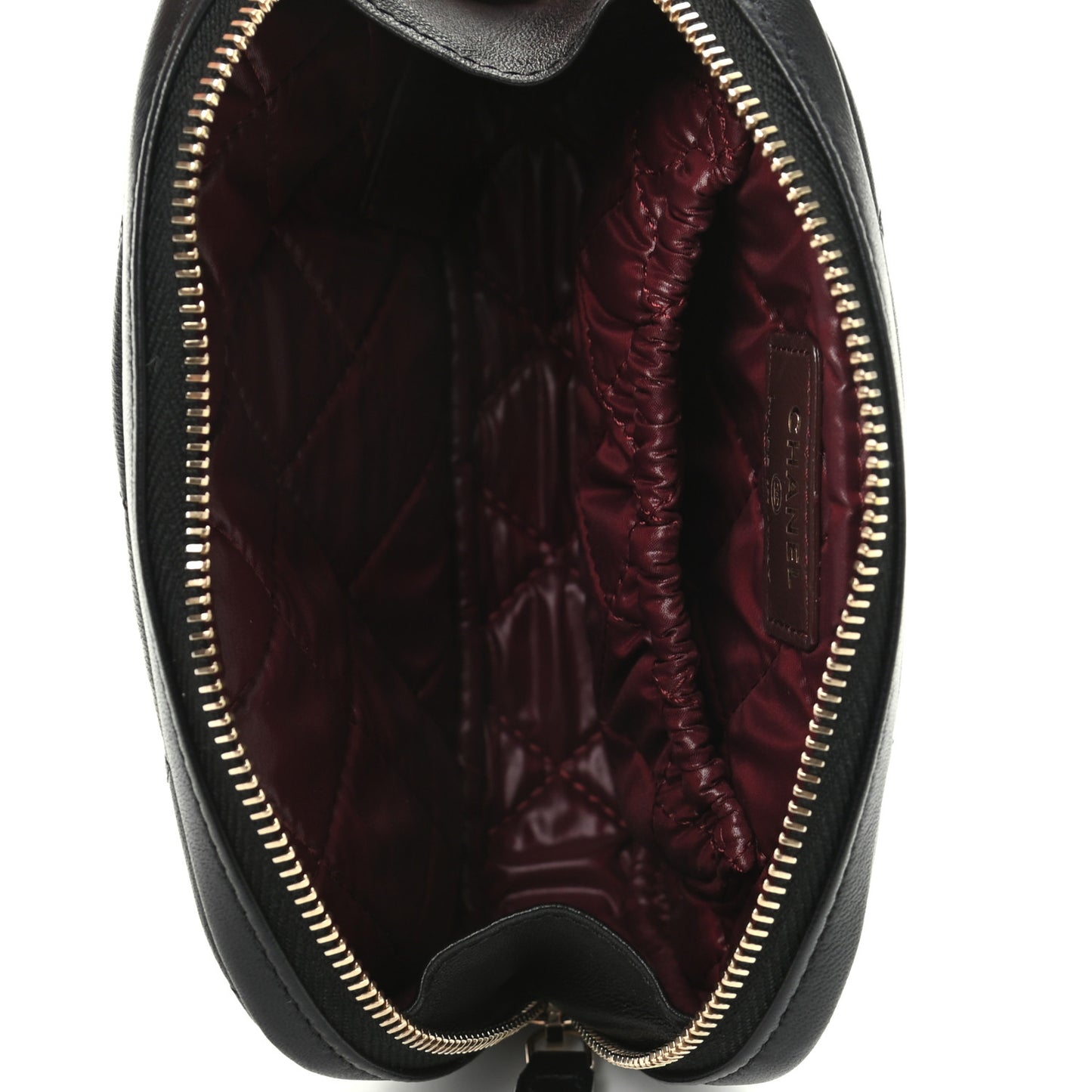 Lambskin Quilted Small Curvy Pouch Cosmetic Case Black