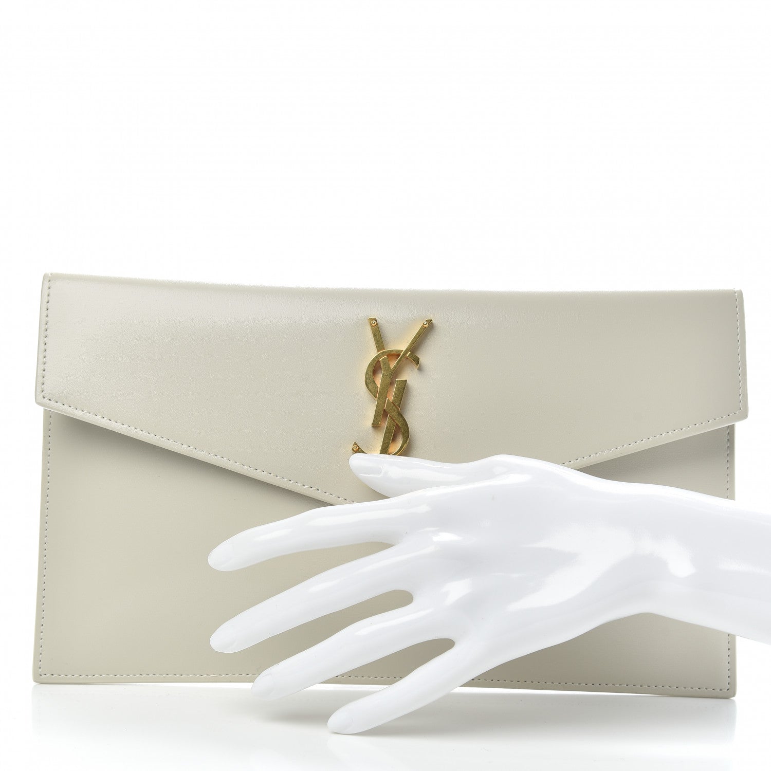 Saint Laurent Smooth Shiny Calfskin Uptown Pouch Crema Soft 2 of 9