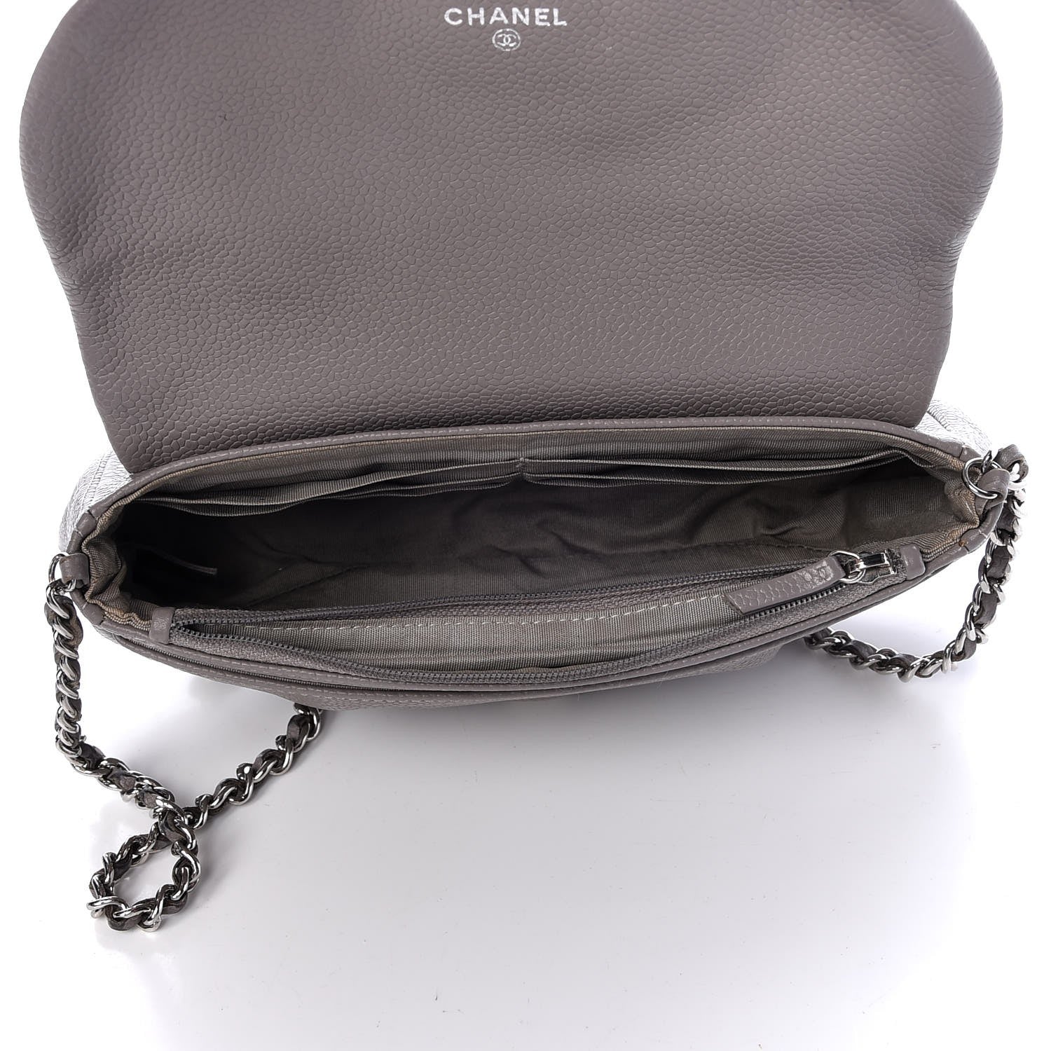 Chanel Caviar Half Moon Wallet On Chain WOC Light Grey 5 of 14