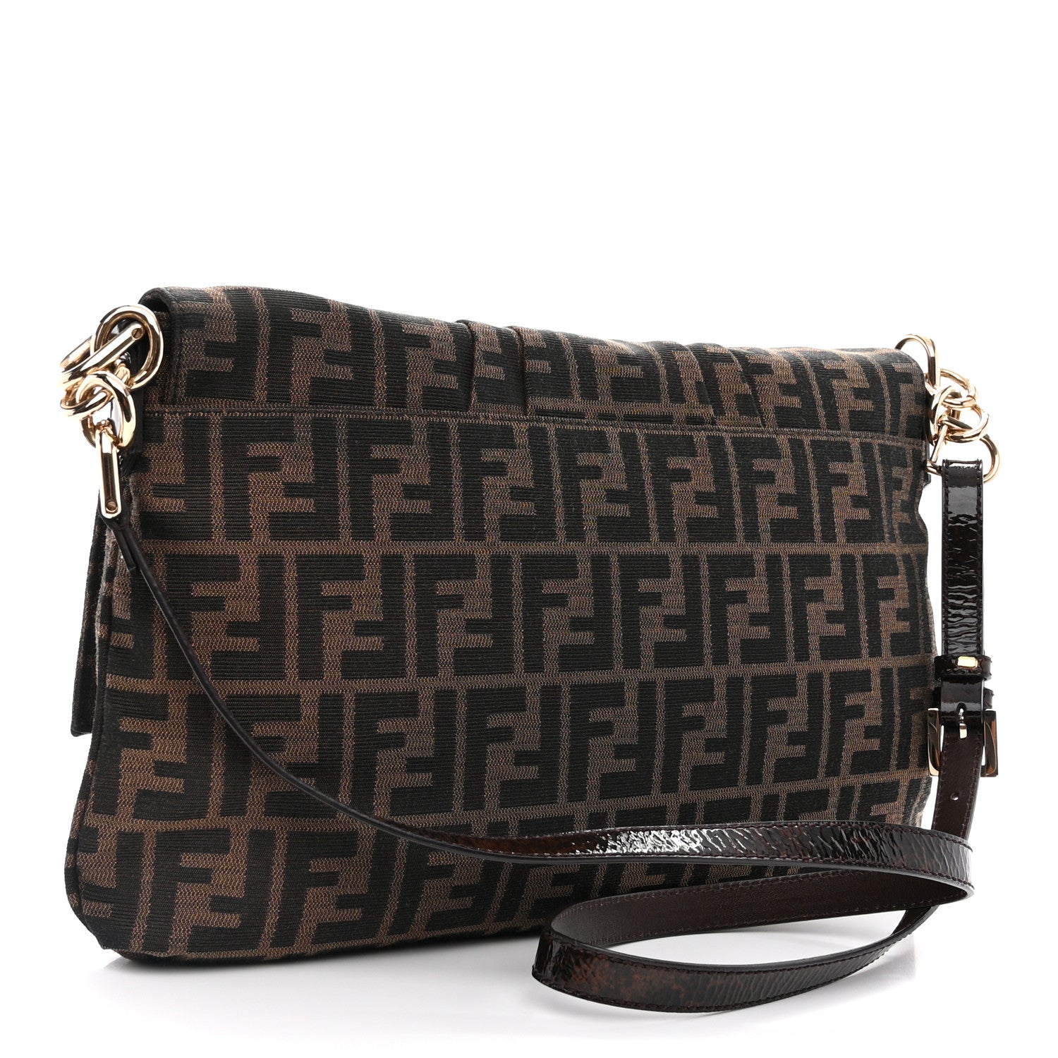 Fendi Zucca Patent Large Mia Shoulder Flap Tobacco 3 of 10