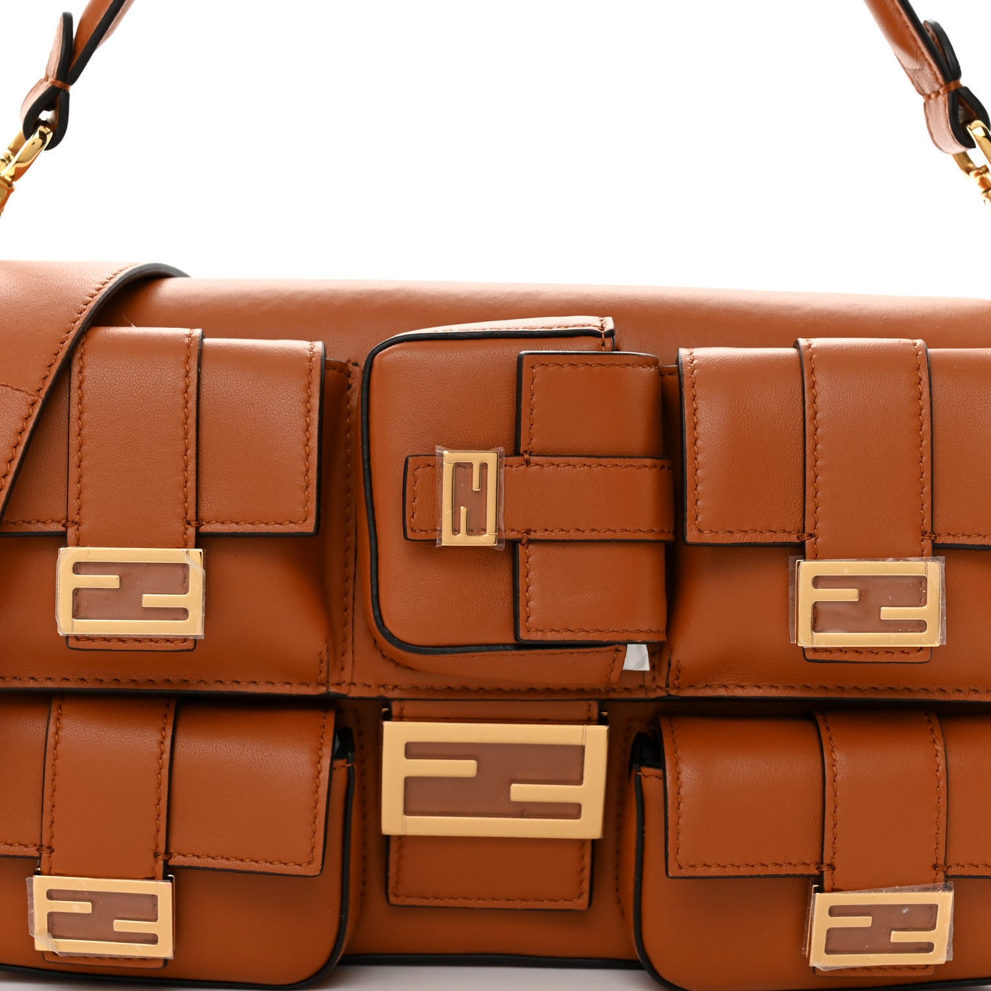Shiny Nappa Multipocket Baguette Brandy