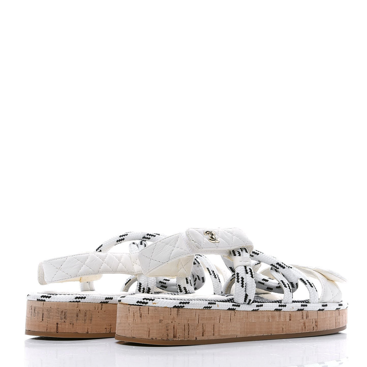 Cord Lambskin Quilted Logo Sandals 38 White Black