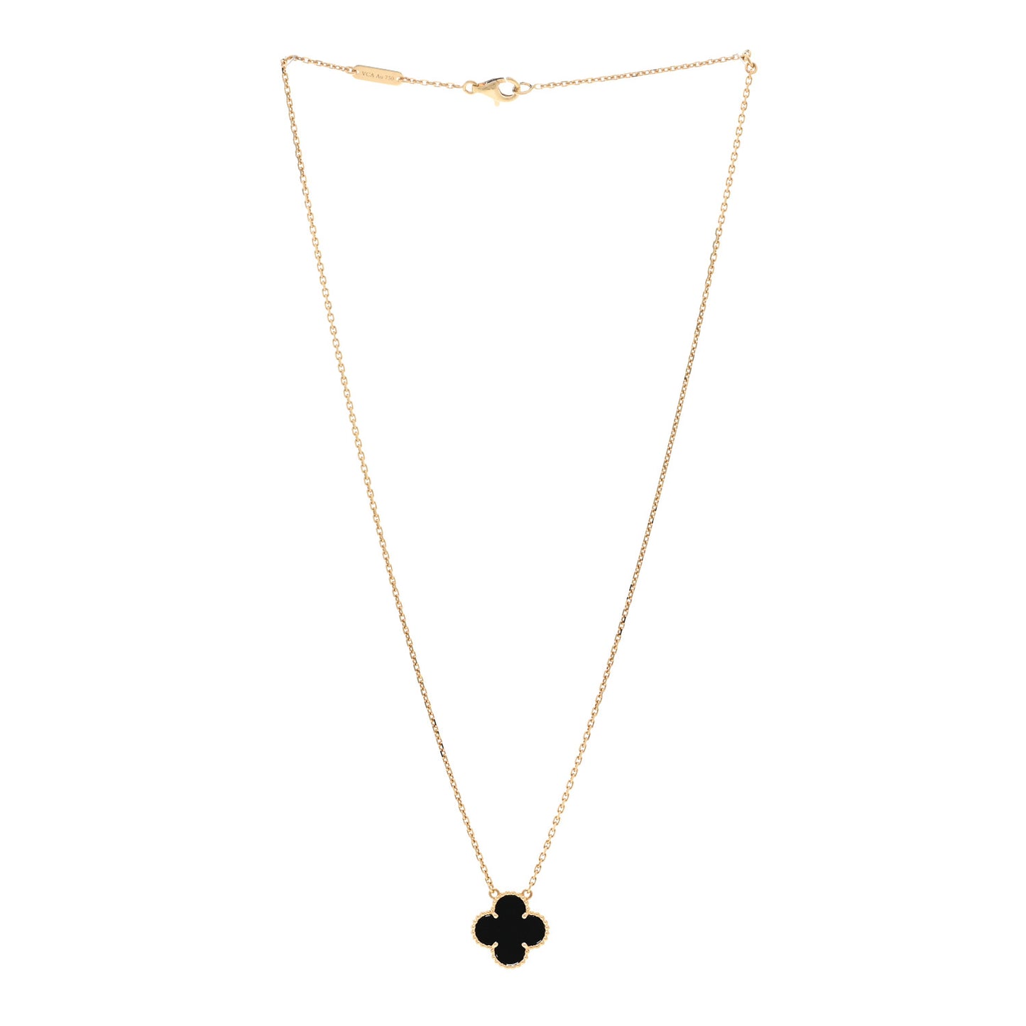 18K Yellow Gold Black Onyx Vintage Alhambra Pendant Necklace