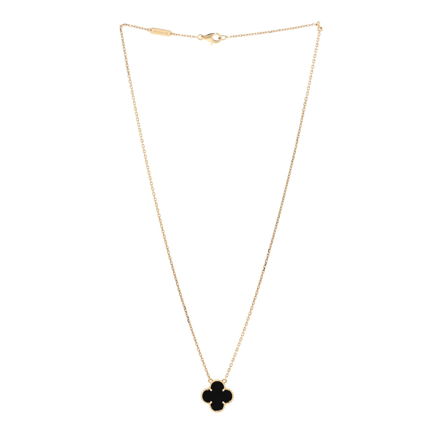 Van Cleef & Arpels 18K Yellow Gold Black Onyx Vintage Alhambra Pendant Necklace 3 of 4